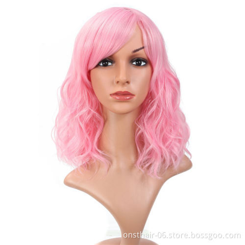 MYZYR own brand wig high-quality heat-resistant synthetic wig 16 inches, fluffy wavy bangs wig, noble gold artificial wig